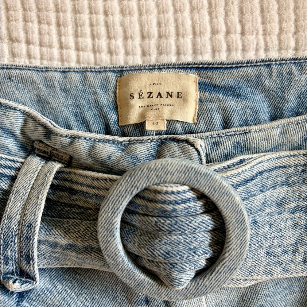 Sezane Deia Belted Denim Shorts - Picture 2 of 5